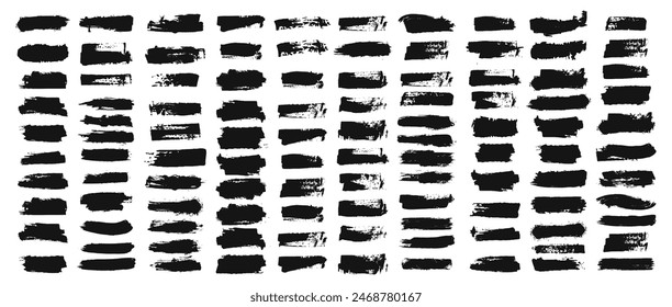 Brush grunge flat set. Grungy paint stroke collection. Paintbrush black splats.