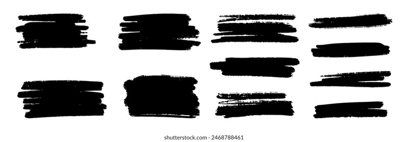 Brush grunge flat set. Grungy paint stroke collection. Paintbrush black splats.