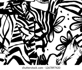Brush grunge pattern. White and black vector.