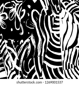 Brush grunge pattern. White and black vector.