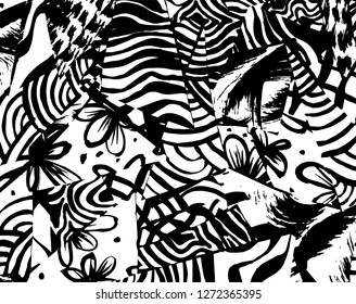 Brush grunge pattern. White and black vector.