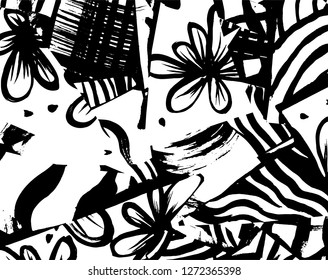 Brush grunge pattern. White and black vector.
