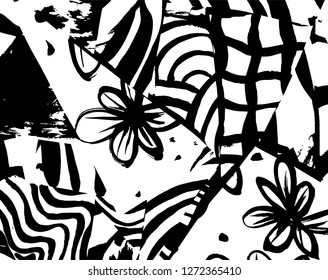 Brush grunge pattern. White and black vector.