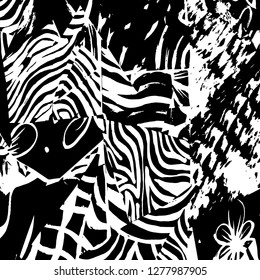 Brush grunge pattern. White and black vector.