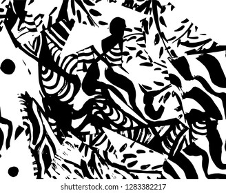 Brush grunge pattern. White and black vector.
