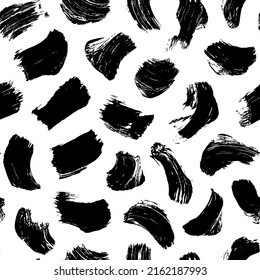 Brush grunge scribble strokes seamless pattern. Abstract vector monochrome background. Geometric wrapping paper, textile ornament. Hand drawn messy and chaotic black brush strokes. Small smears.