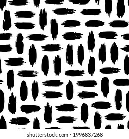 Brush grunge seamless pattern. Stain hand drawn texture. Abstract lines. Checkered background. Repeated black and white pattern. Repeating freehand ink scribbles backdrop for design prints. Vector