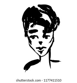 Brush grunge style simple portrait. Ink handmade drawing. Modern vector illustration.