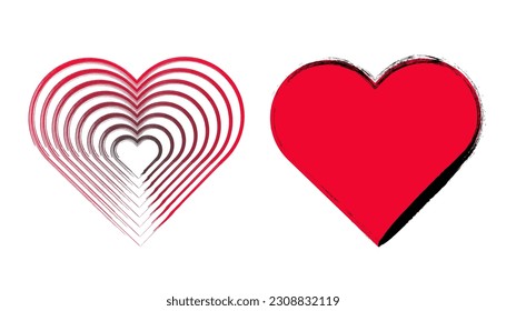 Brush grungy vector Heart Icon for graphic design projects. Valentine day, illustration vintage design element. Grunge Heart icon with brush vector.