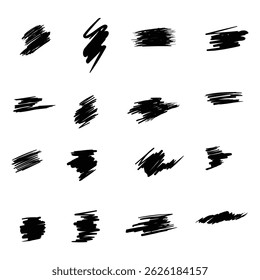 Brush hand drawn doodle set. set of scribbles brush on transparent background. pen brush pencil sketches. doodle drawn hatching lines
