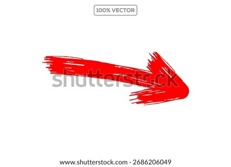 Brush hand drawn grunge thick arrow, red straight pointer arrow vector illustration