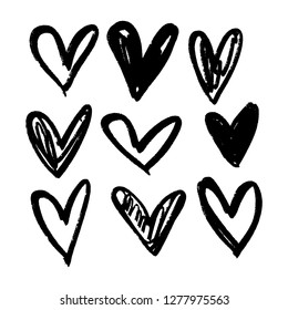 Brush hand drawn hearts. Valentine's day theme, design elements set