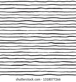 Brush hand drawn ink uneven textured stripes seamless vector pattern. Doodle style uneven bars, streaks, wavy lines with rough edges texture. Black and white elegant background. Border template.