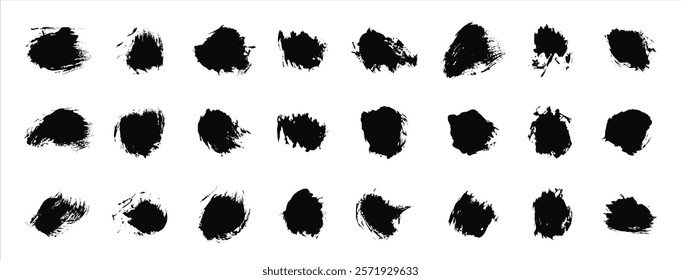 Brush hand drawn small vector strokes smears set, grungy spots, uneven dots, paint stains, artistic textured text backgrounds, graphic design elements, dividers collection. Grunge rough rounded shapes