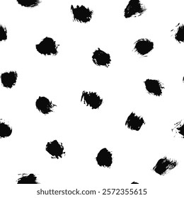 Brush hand drawn small vector strokes smears seamless repeat pattern. Grungy spots, uneven polka dots, paint stains. Rough rounded shapes artistic endless background. Fabric, wrapping paper template.