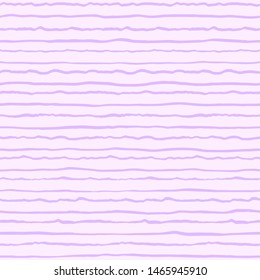 Brush hand drawn uneven thin stripes, waves seamless repeat vector pattern. Doodle uneven bars, deformed streaks, wavy crooked lines texture. Lilac, pastel soft violet, lavender color background. 