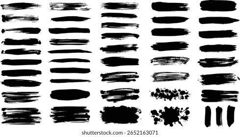 
Brush hand drawn vector strokes, paint stains, artistic textured backgrounds, text frames. Big set, collection. Grungy rectangles, freehand wide stripes, lines, uneven shapes, rough edges and texture