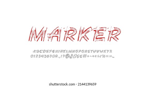 Brush handwritten font, script rough alphabet, calligraphy cursive typeface in the grunge style, vector illustration 10EPS