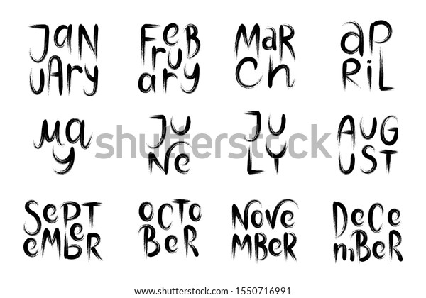 Brush handwritten names of months. Hand drawn words for calendar ...