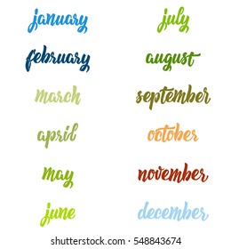 Brush handwritten names of months. Isolated on white. Trendy hand-drawn lettering set of months of the year words
