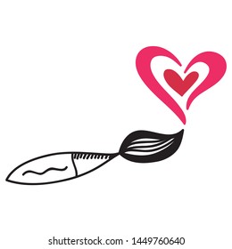 Brush and heart. Vector illustration