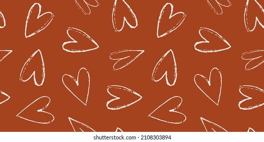 Brush hearts seamless pattern. Vector romantic background with hand drawn hearts for Valentines Day and holidays. Endless pattern in flat style. Vector illustration. Grunge background