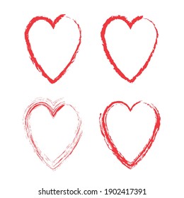 brush hearts set. Abstract love symbol. Grunge design elements. Stock image. EPS 10.
