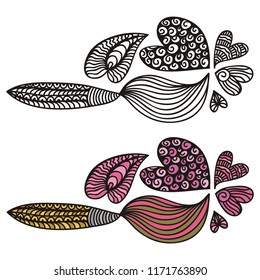 Brush and hearts. Vector illustration