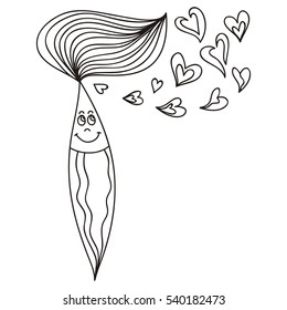 Brush and hearts. Vector illustration.