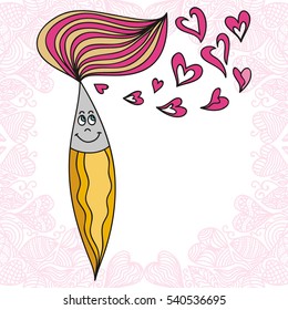 Brush and hearts. Vector illustration.
