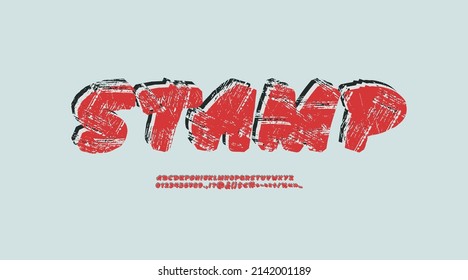 Tipo de letra pesado del pincel, alfabeto rojo con textura áspera con sombra