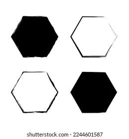 Brush hexagons. Geometric shape. Grunge texture. Vector illustration. stock image.