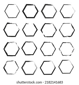 Brush hexagons. Brush texture. Geometric element. Circle geometric shape. Vector illustration. stock image. 