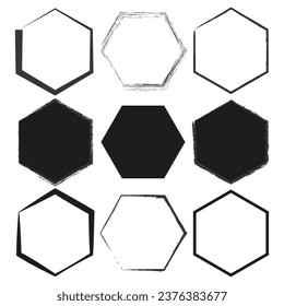 Brush hexagons. Brush texture. Geometric element. Circle geometric shape. Vector illustration.