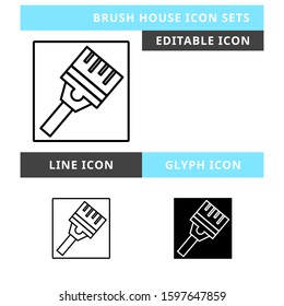 Brush House icons set vector design, modern editable line and  glyph icon, black colour and isolated for icon presentation, website and banner
