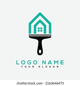 Brush house logo painting business design vector image