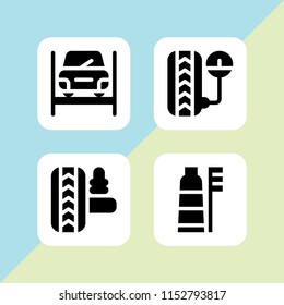brush icon. 4 brush set with construction and tools and toothbrush vector icons for web and mobile app