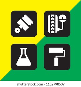 brush icon. 4 brush set with construction and tools, flask outline and paint vector icons for web and mobile app