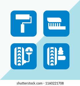 brush icon. 4 brush set with construction and tools, paint and toothbrush vector icons for web and mobile app