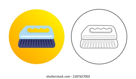 Brush icon. Cleaning equipment, tools and chemistry. Colorful and outlined icon in circle. Vector illustration isolated on white.