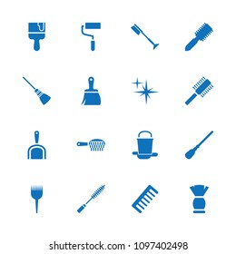 Brush icon. collection of 16 brush filled icons such as comb, mop, roller, mascara, dustpan, clean. editable brush icons for web and mobile.