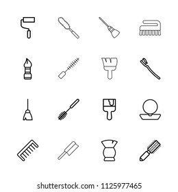 Brush icon. collection of 16 brush outline icons such as powder, comb, broom, roller, mascara. editable brush icons for web and mobile.