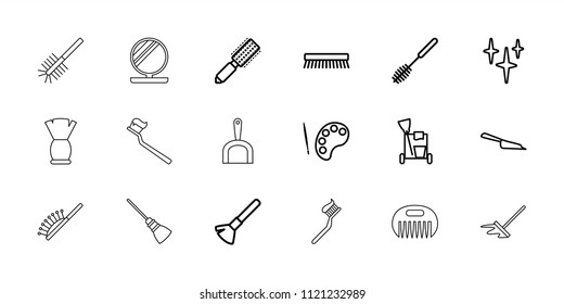 Brush icon. collection of 18 brush outline icons such as cleaning tools, dustpan, clean, palette, comb, powder. editable brush icons for web and mobile.