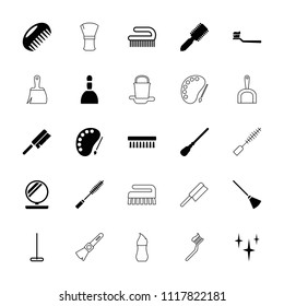 Brush icon. collection of 25 brush filled and outline icons such as comb, spa bag, mop, clean, powder, mascara, broom, palette. editable brush icons for web and mobile.