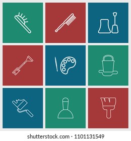 Brush icon. collection of 9 brush outline icons such as nail polish, palette, spa bag, roller. editable brush icons for web and mobile.