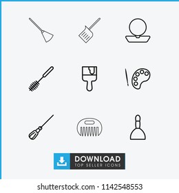 Brush icon. collection of 9 brush outline icons such as spa bag, powder, mop, palette, comb, broom. editable brush icons for web and mobile.