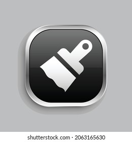 diseño de iconos de pincel. Estilo botón brillante rectángulo redondeado aislado en fondo gris. Ilustración del vector