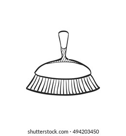 Brush icon in doodle sketch lines. Broom sanitary dust cleaning room