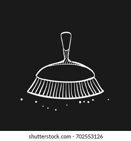 Brush icon in doodle sketch lines. Broom sanitary dust cleaning room