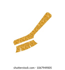 Brush icon in gold glitter texture. Sparkle luxury style vector illustration.